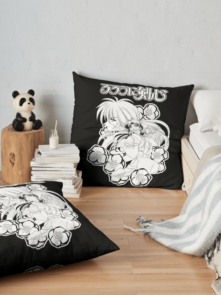Rurouni Kenshin Black And White Flower Throw Pillow - Image 2