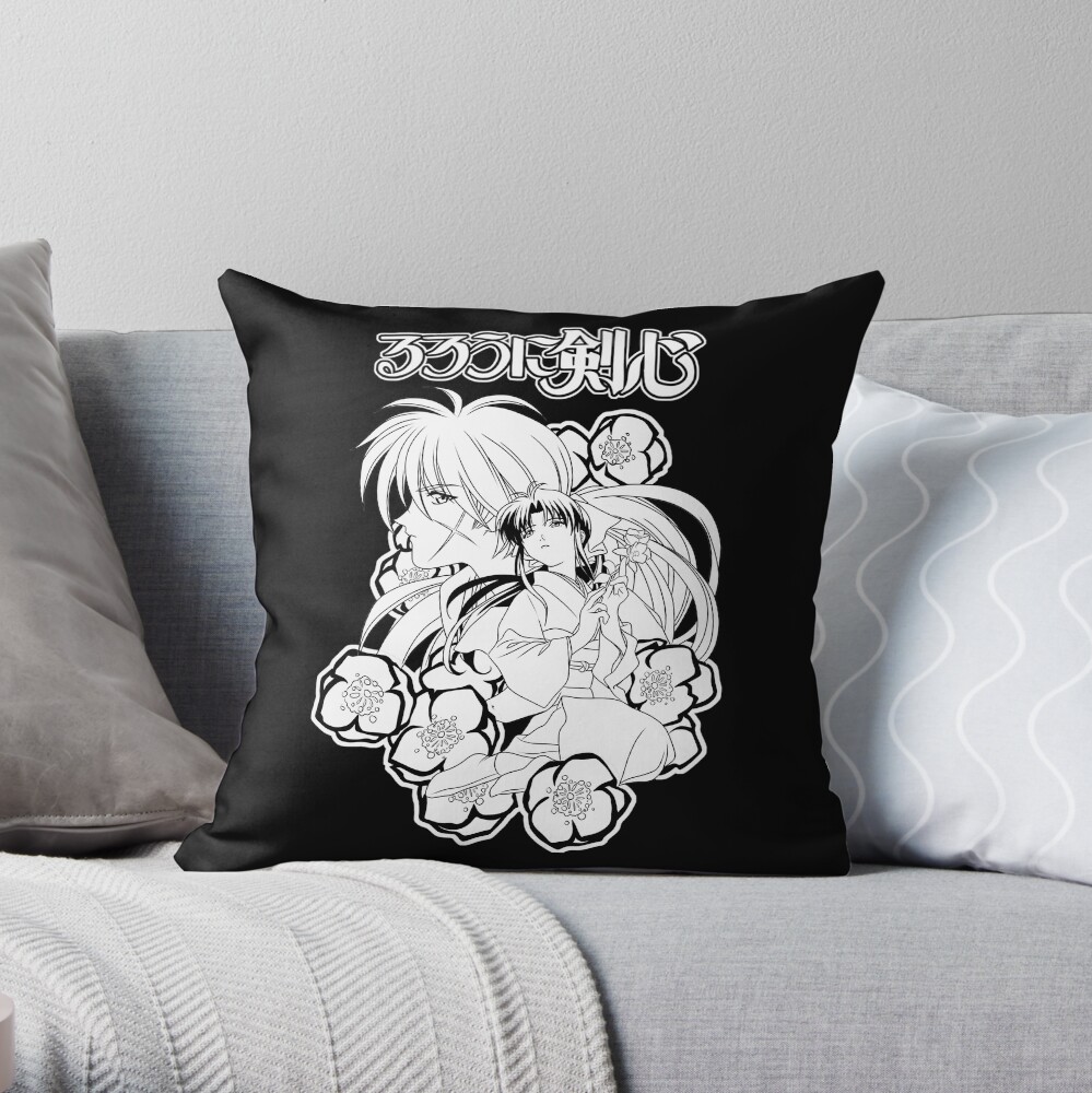 Rurouni Kenshin Black And White Flower Throw Pillow