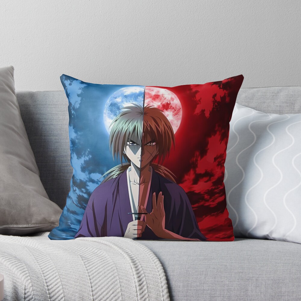 Rurouni Kenshin Blue And Red Throw Pillow