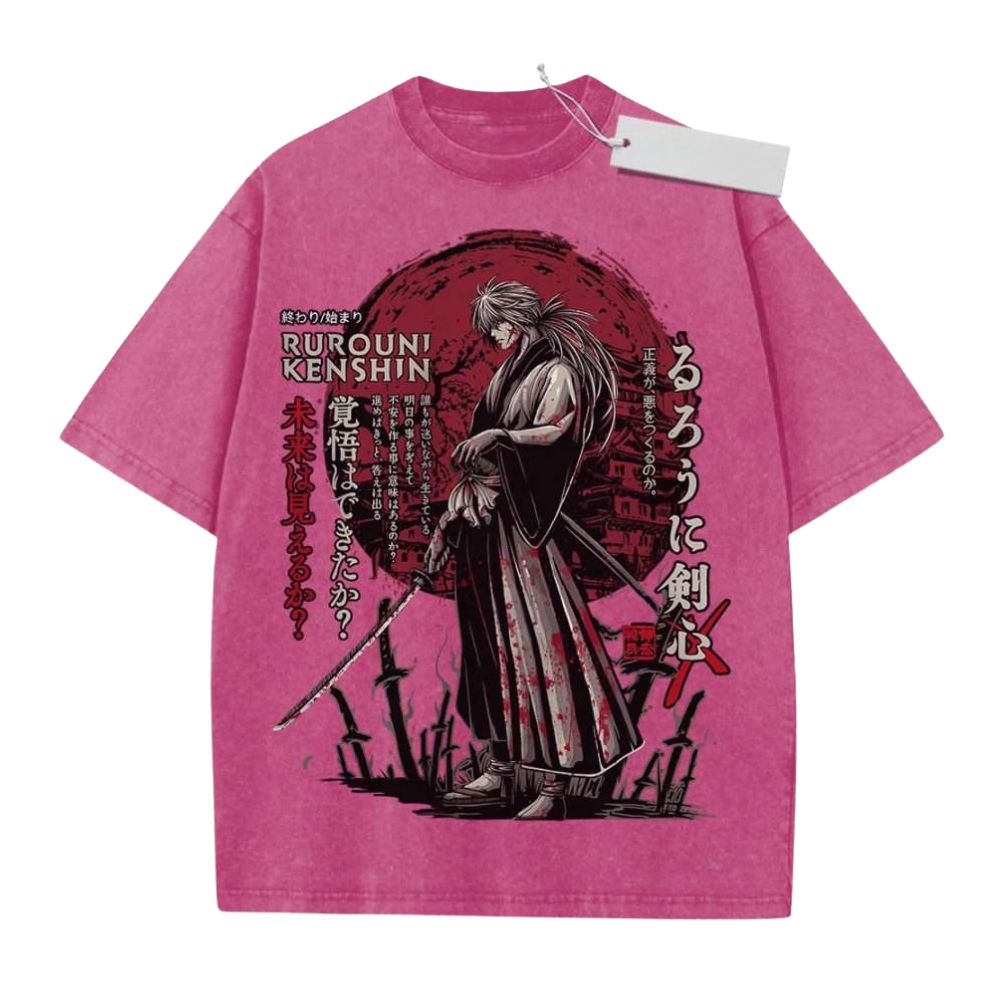 Hot Rurouni Kenshin Himura Samurai Mineral Wash T-Shirt - Image 3
